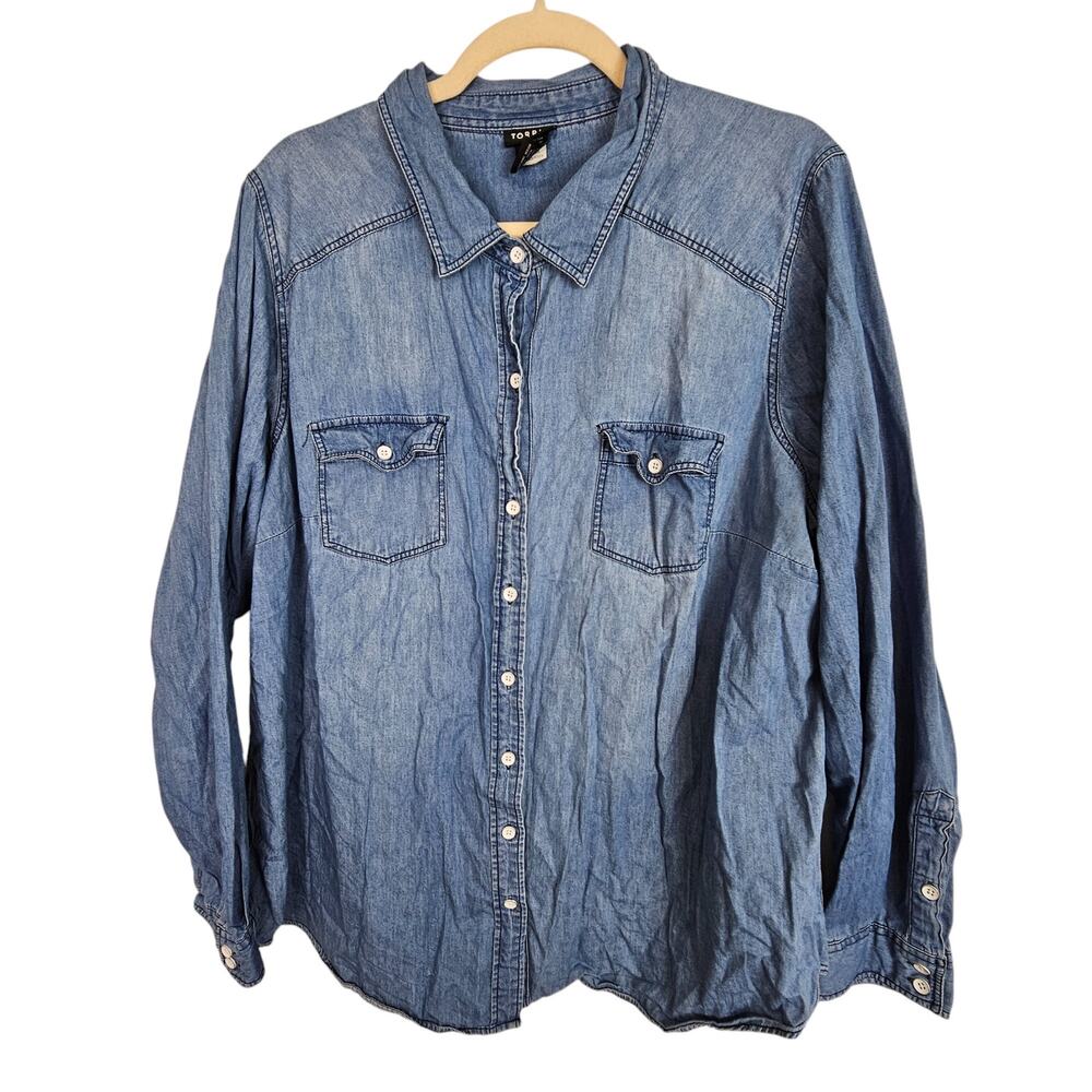 Torrid Womens Denim Shirt Plus Size 2X Minimalist Layering Cotton Breathable